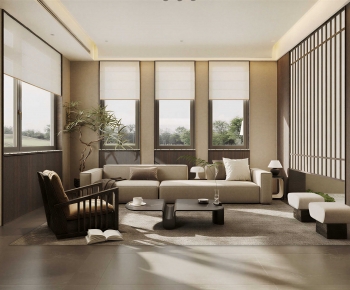 New Chinese Style A Living Room-ID:697829733