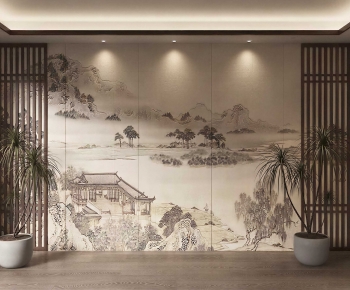 New Chinese Style TV Wall-ID:452725899