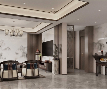 New Chinese Style A Living Room-ID:697419614