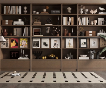 现代实木书柜书籍摆件组合-3047935