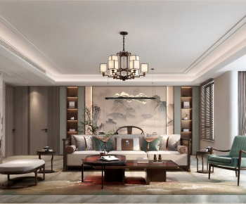 New Chinese Style A Living Room-ID:906527048