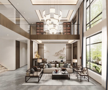 New Chinese Style A Living Room-ID:989079511