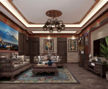 New Chinese Style A Living Room-ID:666938073