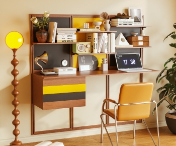 现代中古风书桌椅组合-3116468