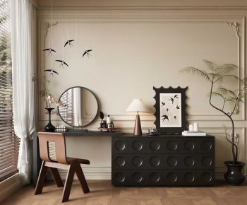 现代中古风梳妆台椅组合-3114539