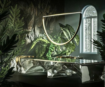 现代玻璃茶桌椅组合3D模型