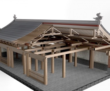 新中式古建筑构架3D模型