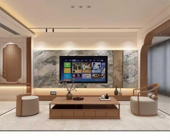 New Chinese Style A Living Room-ID:493227968