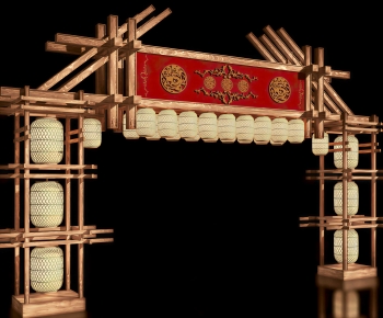 New Chinese Style Facade Element-ID:132936955