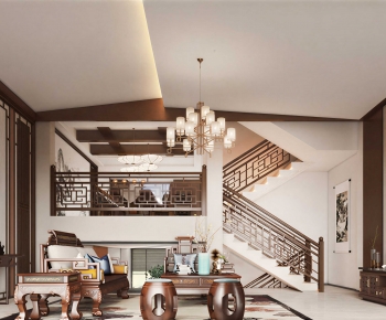 New Chinese Style A Living Room-ID:929632902