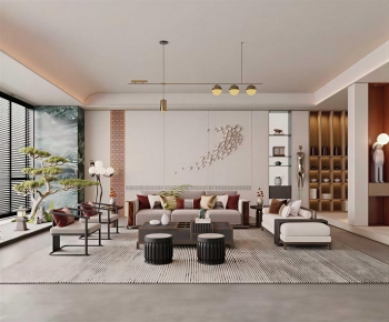 New Chinese Style A Living Room-ID:654913906