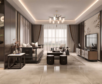 New Chinese Style A Living Room-ID:609899048