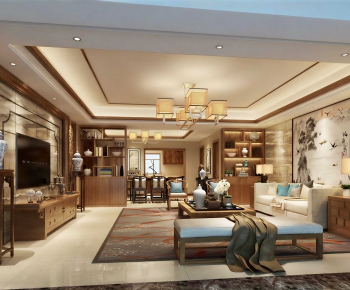 New Chinese Style A Living Room-ID:923854116