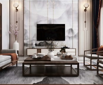 New Chinese Style A Living Room-ID:901999952