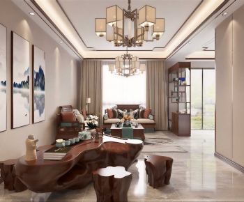 New Chinese Style A Living Room-ID:887150058