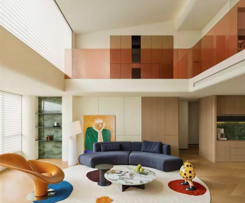 现代挑空别墅客厅-3158268