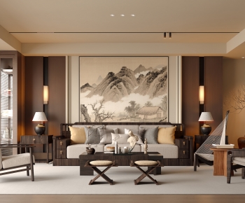 New Chinese Style A Living Room-ID:941366917