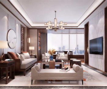 New Chinese Style A Living Room-ID:887975936