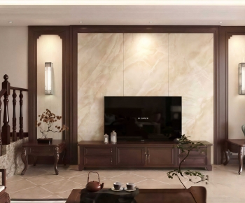 New Chinese Style A Living Room-ID:605129009