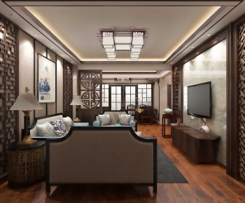 New Chinese Style A Living Room-ID:683529415