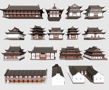 中式古建筑组合3D模型