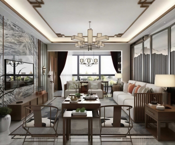 New Chinese Style A Living Room-ID:366092929