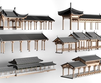 中式廊架，古建筑，廊亭3D模型