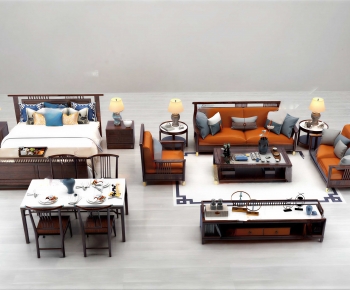 New Chinese Style Double Bed-ID:516458039