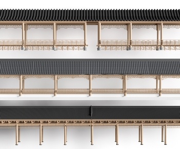 中式景观长廊组合3D模型