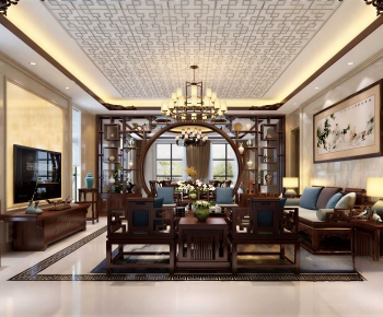 New Chinese Style A Living Room-ID:938179026
