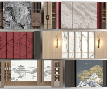 Modern New Chinese Style Chinese Style TV Wall-ID:540004973