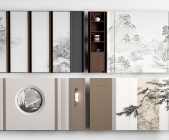 Modern New Chinese Style Chinese Style TV Wall-ID:666874892