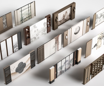 Modern New Chinese Style Chinese Style TV Wall-ID:930596111