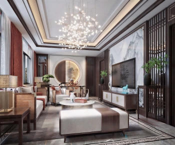 New Chinese Style A Living Room-ID:296058898