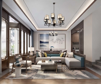 New Chinese Style A Living Room-ID:629229075