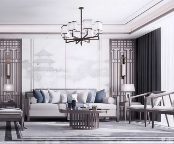 New Chinese Style A Living Room-ID:673535119