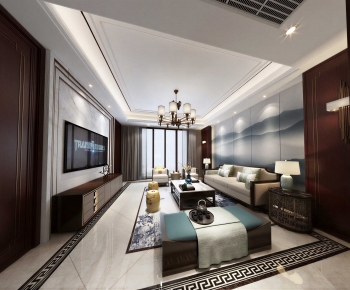 New Chinese Style A Living Room-ID:131957052