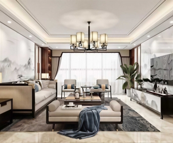 New Chinese Style A Living Room-ID:587239039