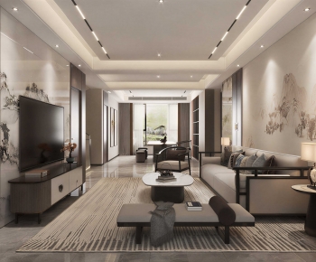 New Chinese Style A Living Room-ID:666594038
