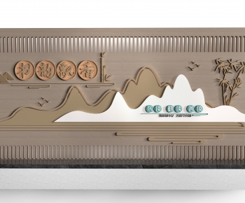 New Chinese Style TV Wall-ID:594880623