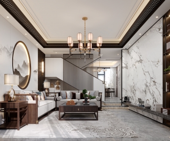 New Chinese Style A Living Room-ID:916887043