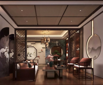 New Chinese Style A Living Room-ID:756345033
