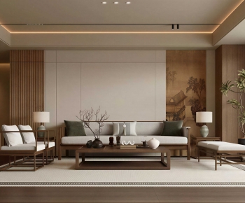 New Chinese Style A Living Room-ID:739438069