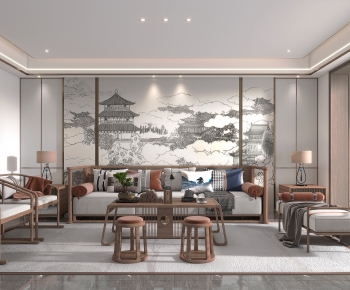 New Chinese Style A Living Room-ID:608767031
