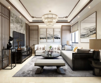 New Chinese Style A Living Room-ID:755645996