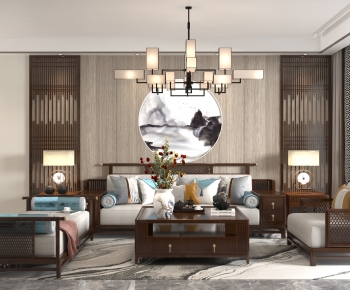 New Chinese Style A Living Room-ID:167845011