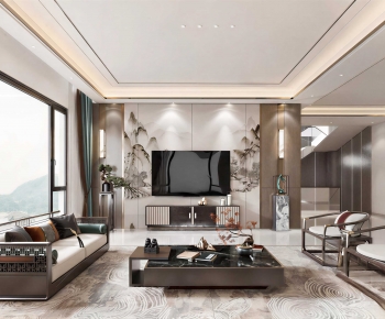 New Chinese Style A Living Room-ID:403636931