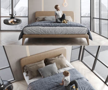 Modern Double Bed-ID:907327894
