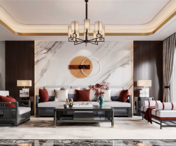 New Chinese Style A Living Room-ID:962944038