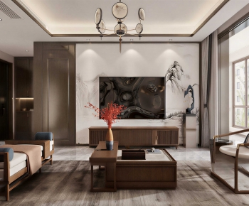 New Chinese Style A Living Room-ID:100892078